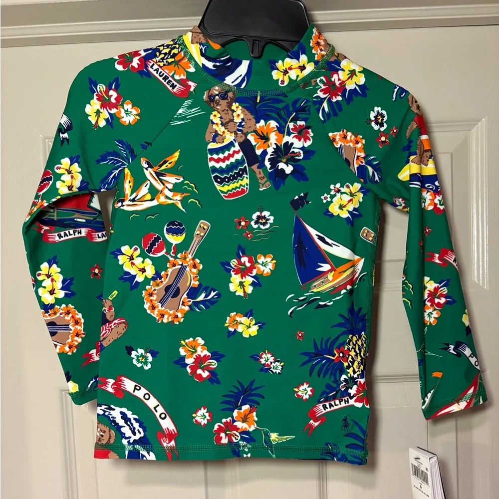 NWT Polo‎ Ralph Lauren Boys Polo Bear Rash Guard Swim Summer Vacation